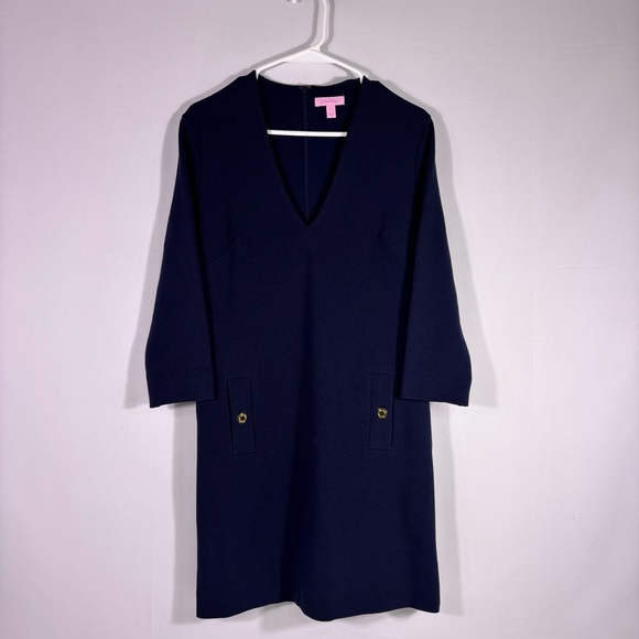 Lilly Pulitzer Navy 3/4 Length Sleeve Dress Size Medium - Picture 2 of 8
